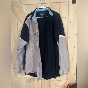 Wrangler Western Pearl Snap Shirt Men's XL‎ Tall Blue tan Lightening Bolt